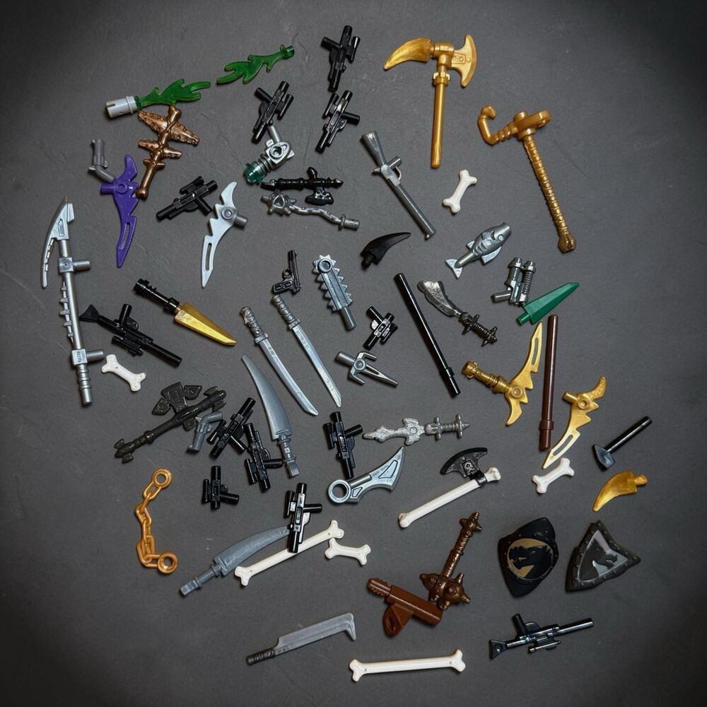 Lego Weapons Lot - Swords Guns Staffs Shields Clubs Axes